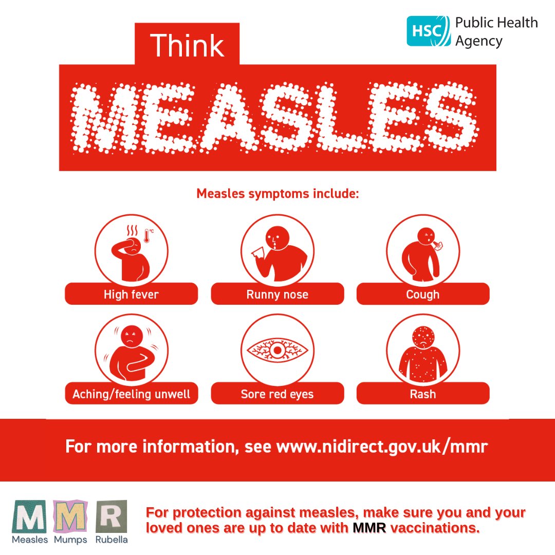 #MMRcatchup If you think you/your child have measles, call your GP before turning up at a healthcare setting. This will help to stop the virus spreading. Seek urgent medical advice if you/your child are seriously unwell. nidirect.gov.uk/mmr