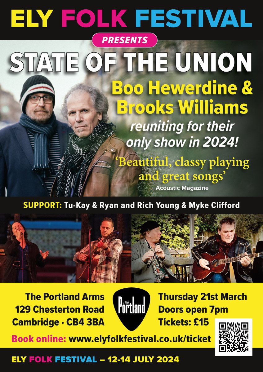 Tickets going fast for our gig on March 21st with @BrooksRedGuitar & @boohewerdine as State Of The Union, @tukayandryan and Rich Young & Myke Clifford. Tickets £15 from our website. IMPORTANT. It's all standing but we have a few chairs if you need one - message on Fbook if so