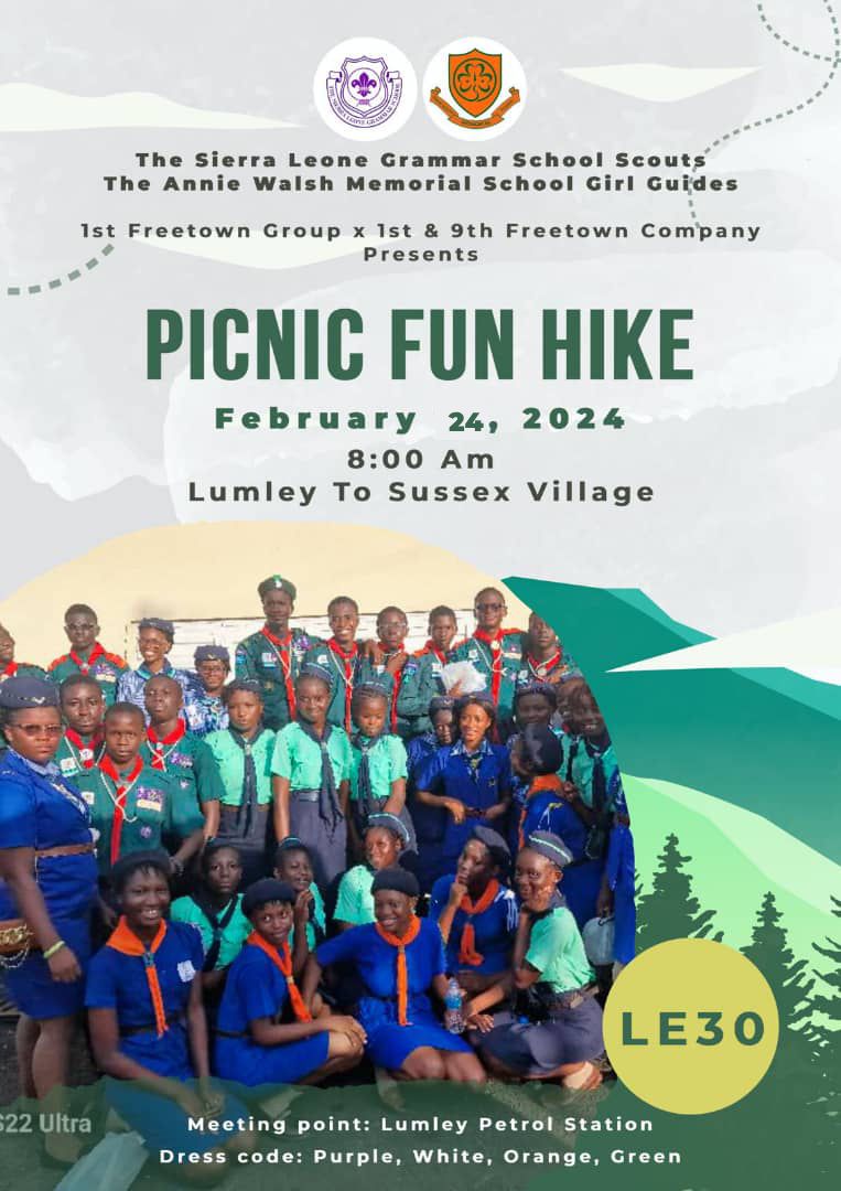 1stFreetown's tweet photo. Lumley to Sussex Village Urban Picnic Fun Hike! Join us—the Sierra Leone Grammar School Scouts and The Annie Walsh Memorial School Girls Guide as we hike to Sussex Village on Saturday 24th Feb. #1stFreetownGroup
#9thFreetownCompany
#GoodScouting! #GoodGuiding! #GoodHunting! https://t.co/zZSvk1TobM