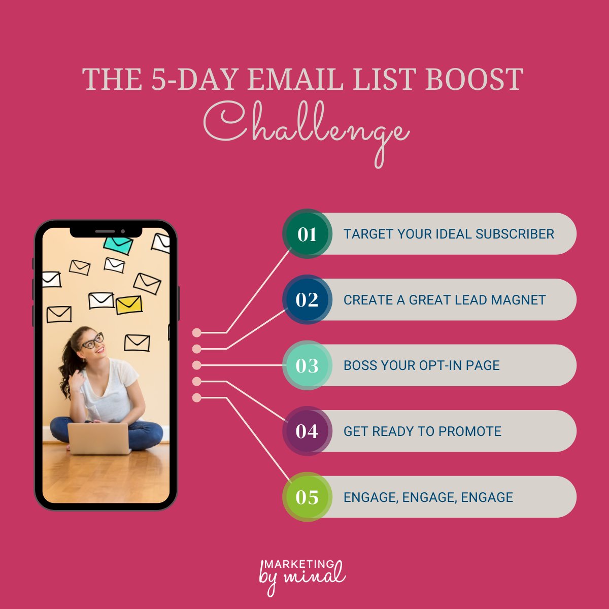 Want to build your email list? Sign up for Marketing by Minal’s 5-Day Email List Boost Challenge. Over the 5 days, you’ll learn how to grow a relevant, organic list full of contacts perfect for your business. Sign up to secure your place! bit.ly/49uhlYV @Minal2804
