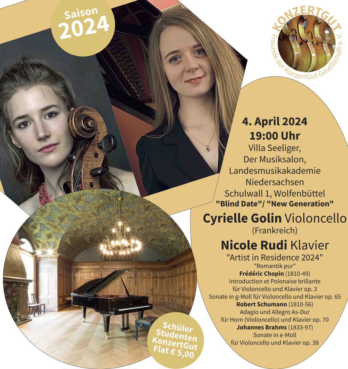 <a href="/nicole_rudi/">Nicole Rudi</a> und Cyrielle Golin treten am 4. April um 19 Uhr in Wolfenbüttel auf. Auf dem Programm Werke von Chopin, Schumann und Brahms.
Tickets 🎫 online miadi.net/fHnQ/