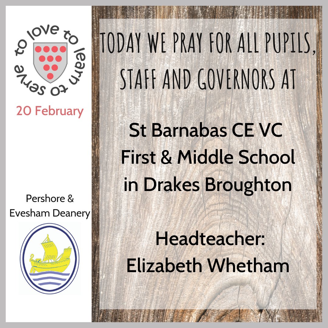 Diocesan Edu Team (@cofeworceduteam) on Twitter photo ๐ Today we #pray for all pupils, staff and governors at <a href="/StBarnabasDB/">St. Barnabas School</a> in Drakes Broughton. Headteacher: Elizabeth Whetham.
<a href="/D0WMAT/">Diocese of Worcester Multi Academy Trust (DoWMAT)</a> ๐ Today we #pray for all pupils, staff and governors at <a href="/StBarnabasDB/">St. Barnabas School</a> in Drakes Broughton. Headteacher: Elizabeth Whetham.
<a href="/D0WMAT/">Diocese of Worcester Multi Academy Trust (DoWMAT)</a>