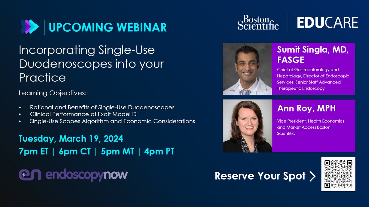 3/19 LIVE VirtualED discussion on 'Incorporating Single-Use Duodenoscopes into your Practice.' Register to join Dr. Sumit Singla and Ann Roy:  bit.ly/3UMLkr5 Hosted by  @EndoscopyNow