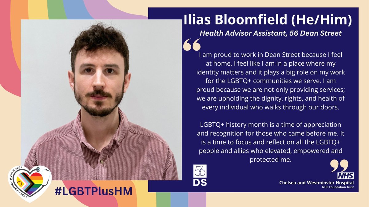 February is #LGBTPlusHM and this year we are celebrating the contribution of LGBTQ+ people to healthcare as well as services that advocate for the needs of this community. We are sharing why staff are proud to do their roles, including Ilias from @56deanstreet. #UnderTheScope