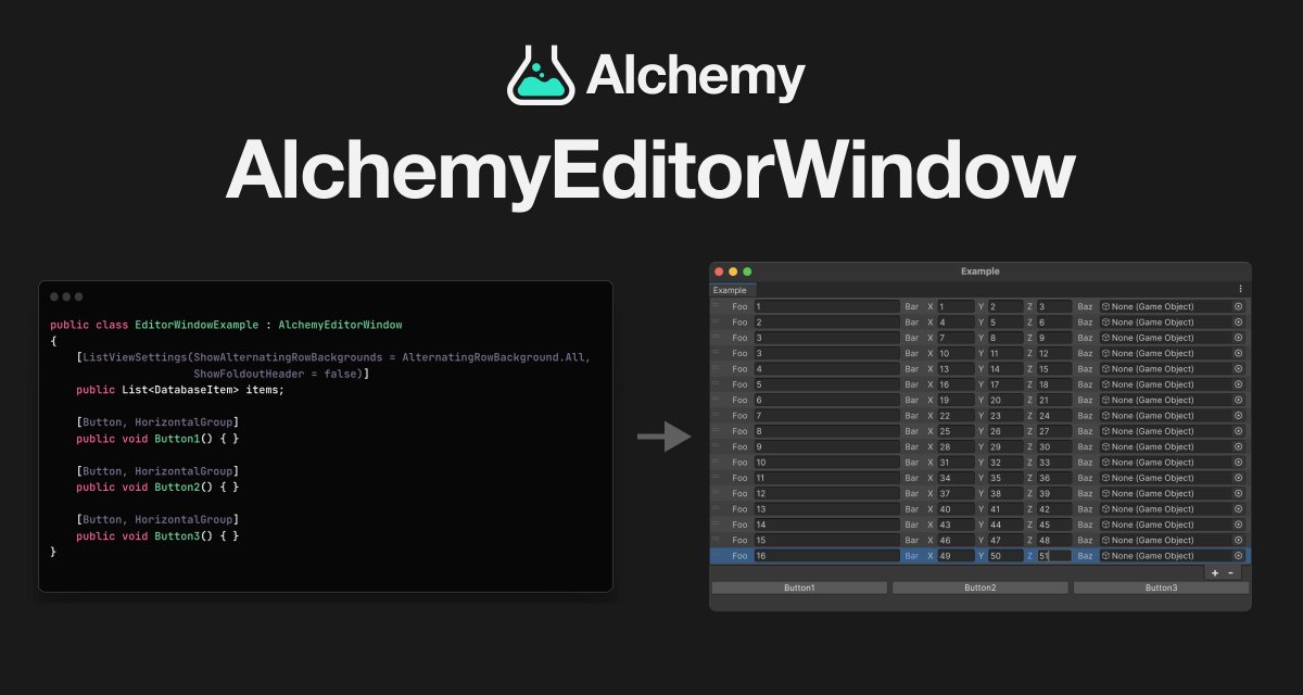 annulusgames's tweet photo. Unty向けのエディタ拡張ライブラリ「Alchemy v2.0」をリリースしました！

Inspector拡張用の新たな属性が追加されたほか、EditorWindow拡張、Hierarchy拡張などの新機能を追加し、汎用的なエディタ拡張ライブラリとして大幅にパワーアップしてます！

■リポジトリ
https://t.co/8i8naxTTDX https://t.co/klnYLP8eZF