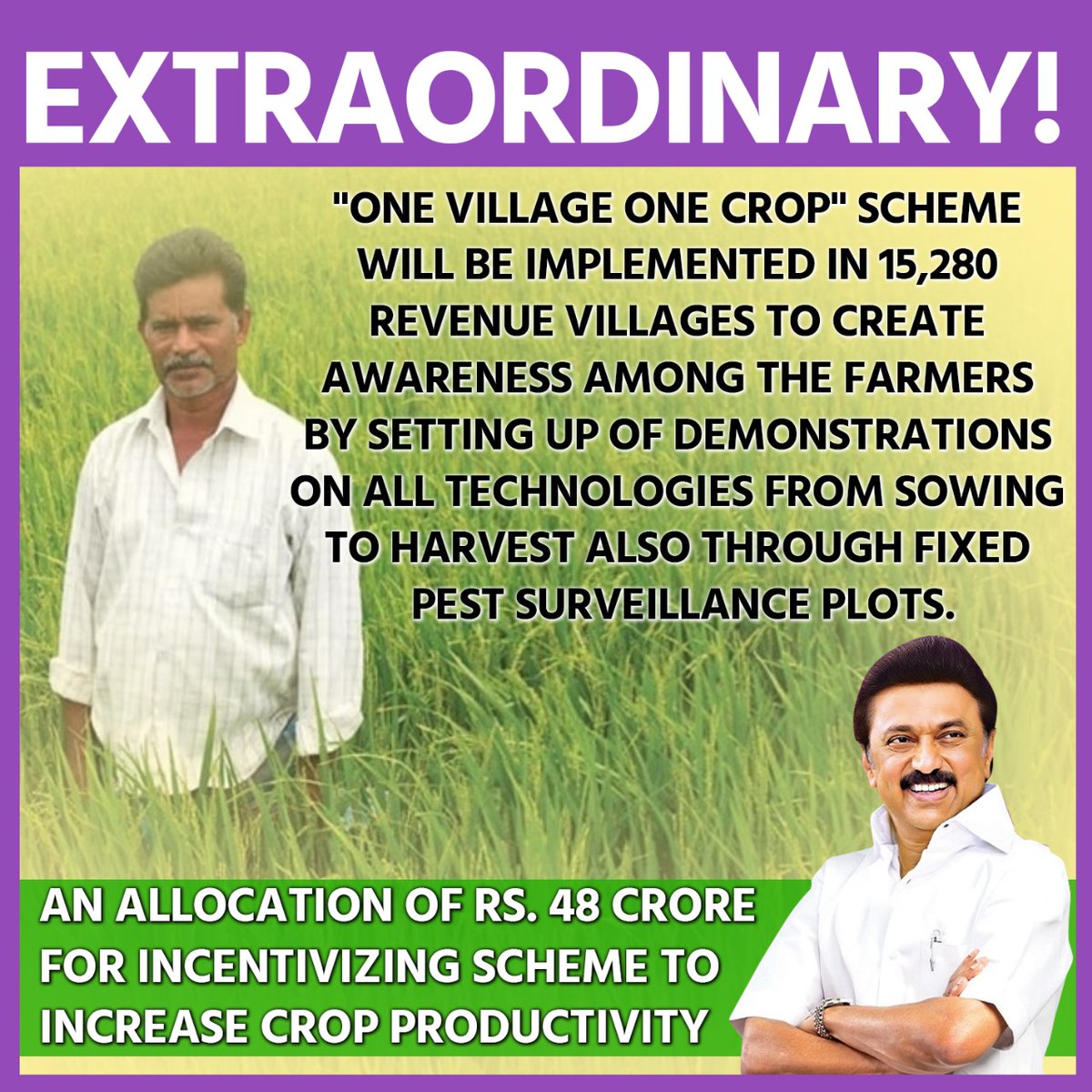 Aligning with Gandhian principles, Tamil Nadu introduces the 'One Village – One Crop' scheme to boost rural production. A visionary step towards holistic development. #TNInclusiveBudget #TNBudget2024