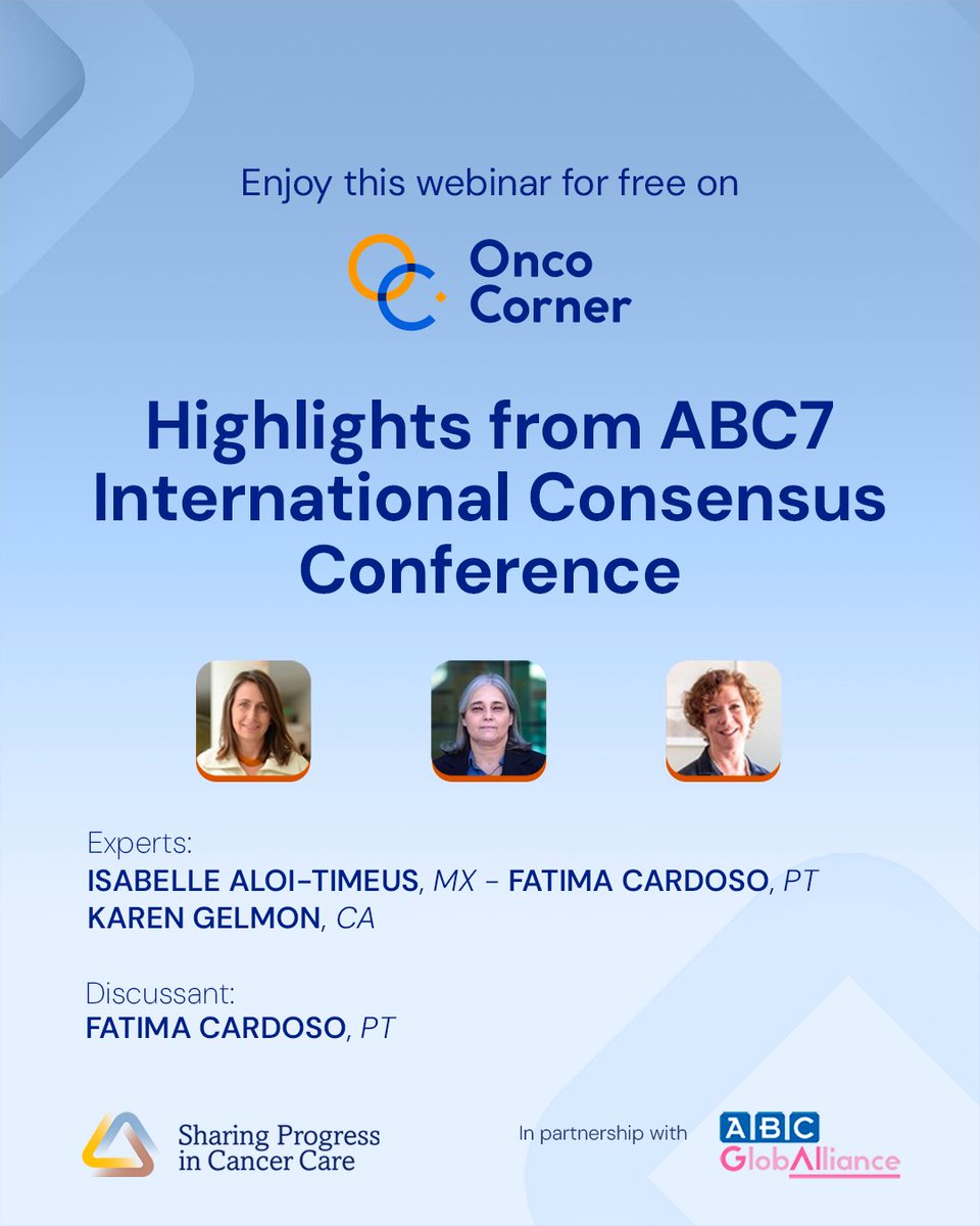 Missed it live? No worries! The SPCC and ABC Global Alliance webinar 'Highlights from ABC7 International Consensus Conference' is now available on demand for free! Catch up on all the insightful discussions at your convenience. 🌟🎥 oncocorner.net/index.php?p=ev…