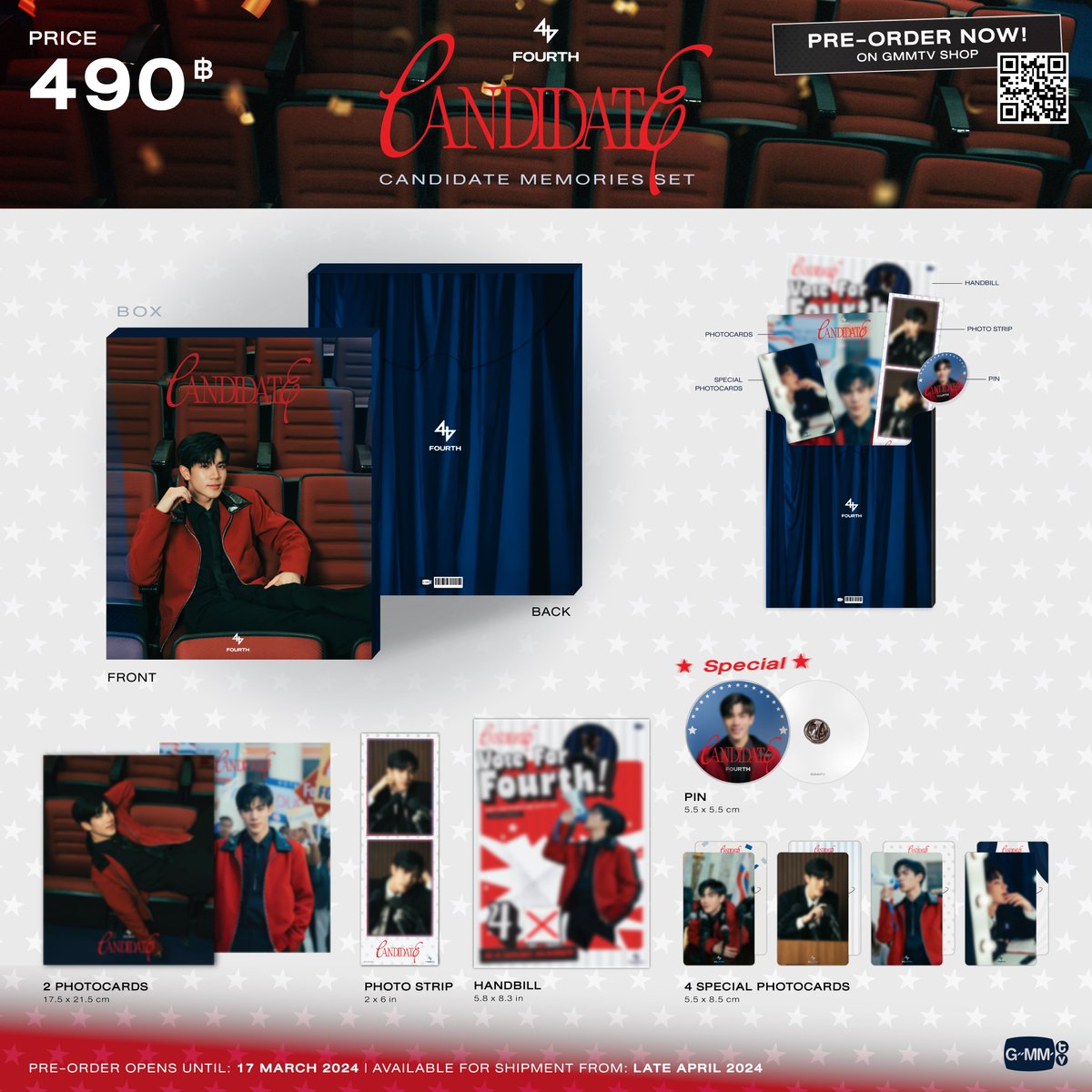 GmmtvShop's tweet photo. PRE-ORDER NOW! CANDIDATE MEMORIES SET | FOURTH NATTAWAT ON GMMTV SHOP
https://t.co/hva75wDUiH

Pre-order opens now until March 17, 2024.
All purchase orders will be shipped sequentially starting from late April  2024.

#FOURTH_CANDIDATEMV 
#Fourthnattawat
#RISERMUSIC
#GMMTV https://t.co/d3VP75SfSf