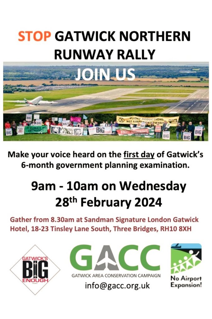 ✈️❌️✈️❌️✈️

NOT FLYING TO EXTINCTION
Calling on all Noise, Air & Traffic Pollution groups to oppose #GatwickExpansion

Bring your banners, placards, loud hailers, drums 🥁

📆 Weds 28th  8.30 -10am

📍Sandman signature Hotel, 18-23 Tinsley Lane South, 
Three Bridges, RH10