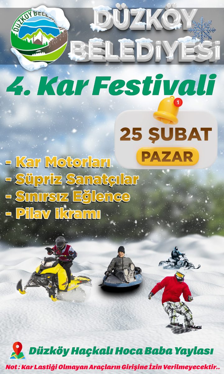 4. sünü gerçekleştireceğimiz Kar Festivalimize tüm halkımız davetlidir.