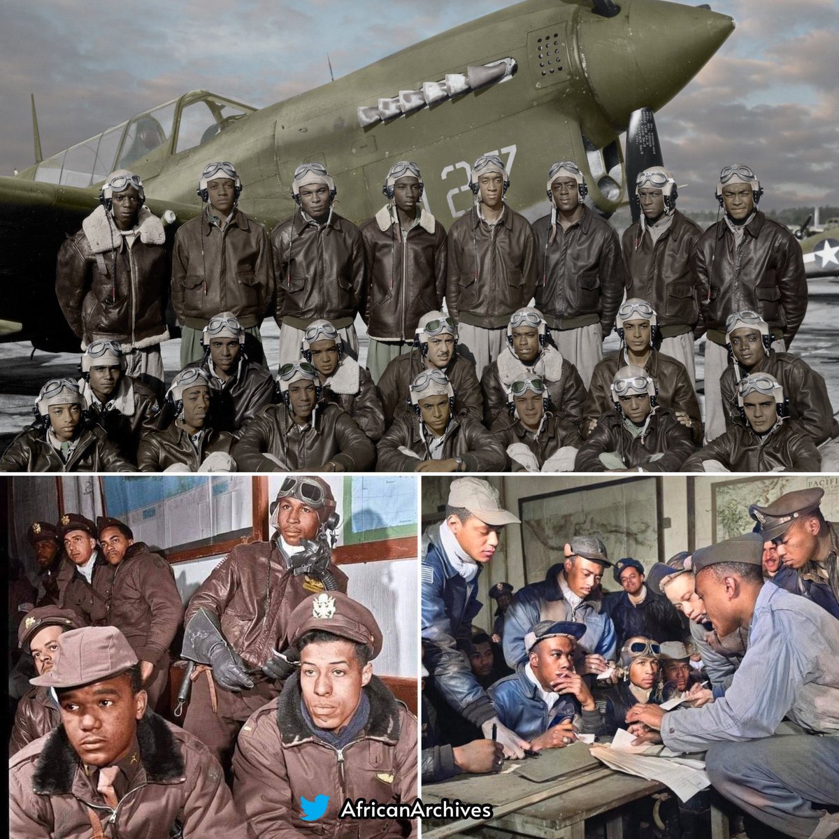 AfricanArchives's tweet image. On this day in 1942, the Tuskegee Airmen became the first African American flying unit in the U.S. military and fought in World War II.
The Tuskegee Airmen epitomized courage and heroism.

The first unit, the 99th Pursuit Squadron, was activated at Chanute Field in Rantoul,…