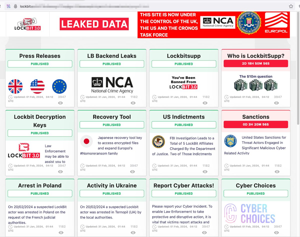 International law enforcement are using LockBit's leak site to leak information about their LockBit takedown 🏆😆🤣🤣🤣