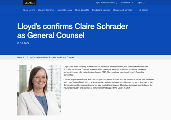 Lloyd’s confirms Claire Schrader as General Counsel #financialserviceslegal #inhouselawyer #fryandbrown #Lloyd tinyurl.com/25p5bmeu