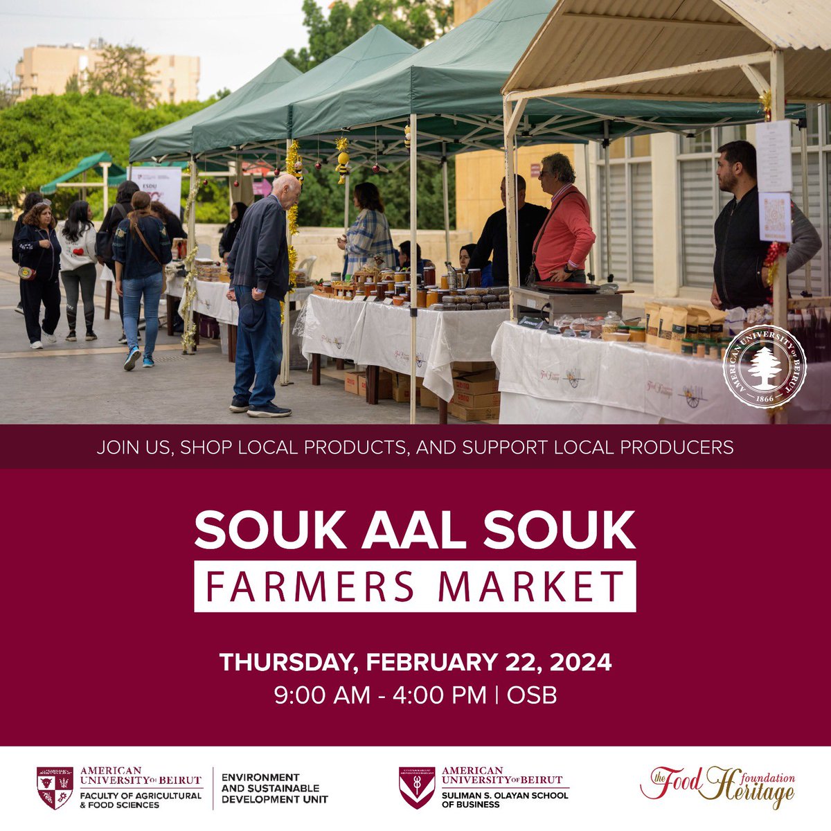 Shop local, support the community! Join us this Thursday, Feb. 22, 9:00 AM till 4:00 PM, at ESDU Souk Aal Souk Farmers Market. See you there!