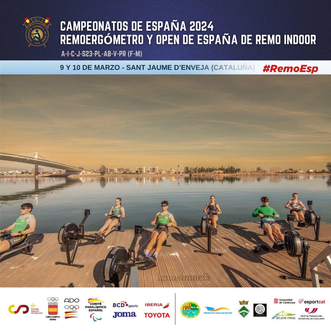 fed_esp_remo's tweet photo. CAMPEONATOS DE ESPAÑA DE REMOERGÓMETRO Y OPEN DE ESPAÑA DE REMO INDOOR

📍Sant Jaume D'Enveja

📅 9 y 10 de marzo de 2024

🔗 Normativa y dossier: https://t.co/ld7qQ6PyER

⚠ Fin inscripción: 3 de marzo 2024

#RemoEsp #Remoergómtetro #RemoIndoor #santjaumedenveja #clubremdelta https://t.co/s8jTtWBY9M