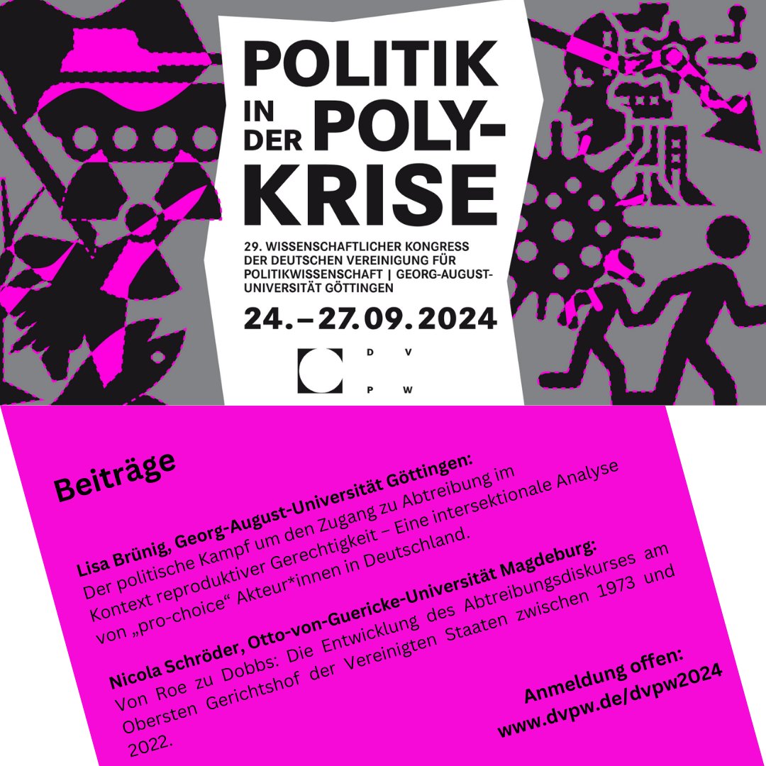 mit Beitrag
**Schwangere Sexarbeiter*innen - wer wird vor wem geschützt?**

im Panel
**Politiken der Reproduktion in der Polykrise**

auf
29. Kongress der @dvpw 

#ProstSchG #SexarbeitIstArbeit #mutterschutzfueralle