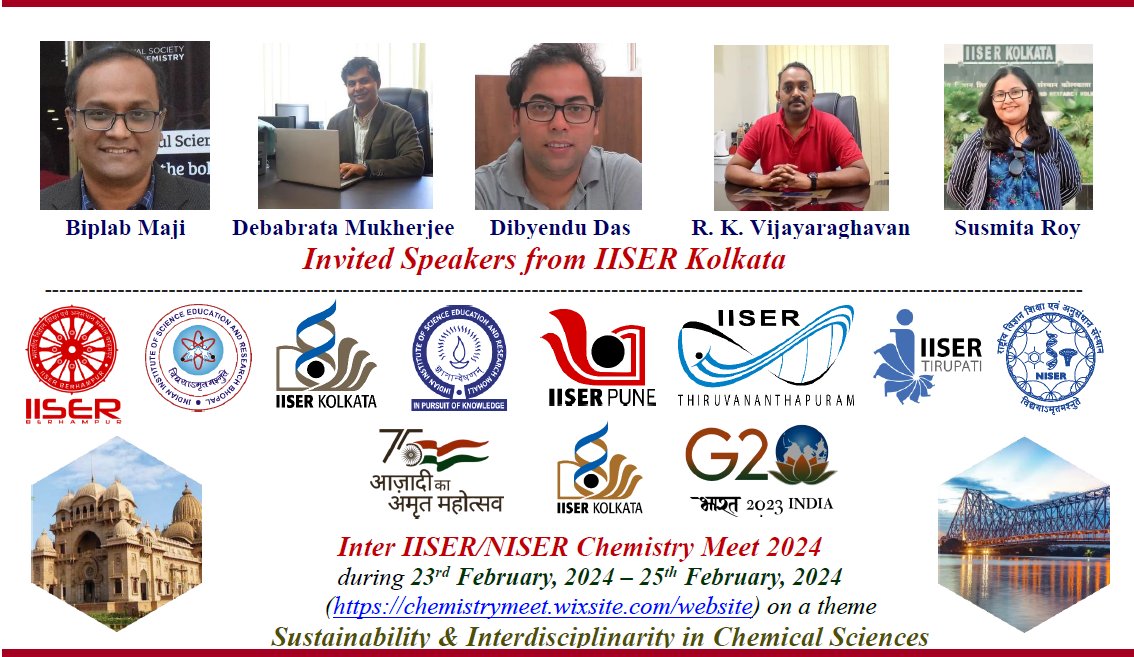 IINCM2024 (@iincm_2024) on Twitter photo We're excited to share that Biplab Maji, Debabrata Mukherjee, Dibyendu Das, R. K. Vijayaraghavan and Susmita Roy from IISER Kolkata will be presenting invited lectures at IINCM 2024, hosted by IISER Kolkata!
<a href="/dcsiiserkol/">Department of Chemical Sciences IISER Kolkata</a> <a href="/iiserkol/">IISER Kolkata</a> We're excited to share that Biplab Maji, Debabrata Mukherjee, Dibyendu Das, R. K. Vijayaraghavan and Susmita Roy from IISER Kolkata will be presenting invited lectures at IINCM 2024, hosted by IISER Kolkata!
<a href="/dcsiiserkol/">Department of Chemical Sciences IISER Kolkata</a> <a href="/iiserkol/">IISER Kolkata</a>