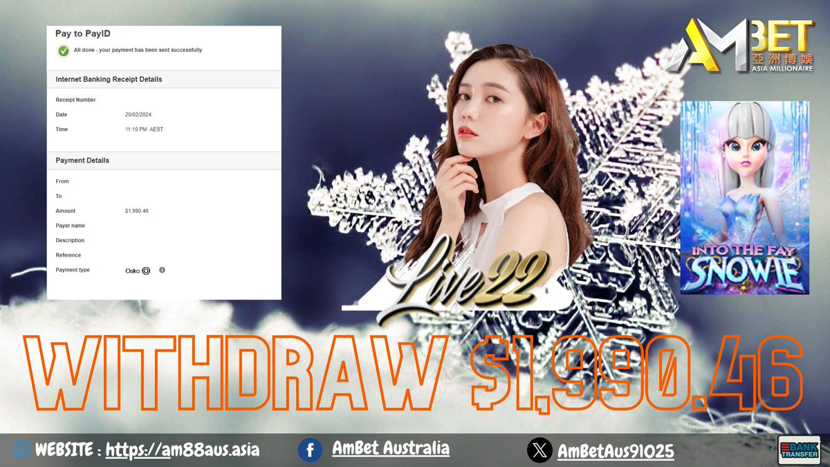AmbetAus91025's tweet photo. 🇦🇺 AmBet *Asia Millionaire Factory*🇦🇺

🎮 Product – Live22
🎯 Game Tip - Into The Fay Snowie
🎲 Deposit - ₹50
💰 Big Win - ₹1,990.46

🌐 WEBSITE    : https://t.co/9TODb0x1vL
🌐Telegram Channel https://t.co/VUgay5yYIe
🌐Facebook Page https://t.co/VkBBYbQFpF https://t.co/LEjRZe84ao