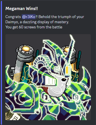 _r3iKo's tweet image. Megaman won his first PvP battle! 👀
#DAIMYo