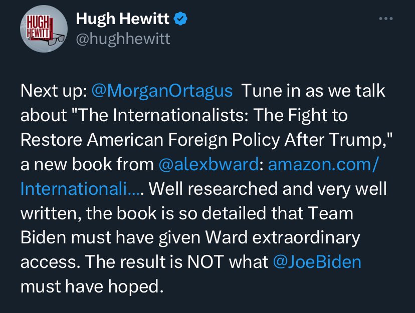 alexbward's tweet image. THE INTERNATIONALISTS out ***today***
What they’re saying:
@JonLemire: “This is going to be the definitive account of Biden’s foreign policy.”
@peterbakernyt: “Excellent”
@hughhewitt: “Well researched and very well written”
@BeschlossDC: “Excellent, revealing and newsworthy”