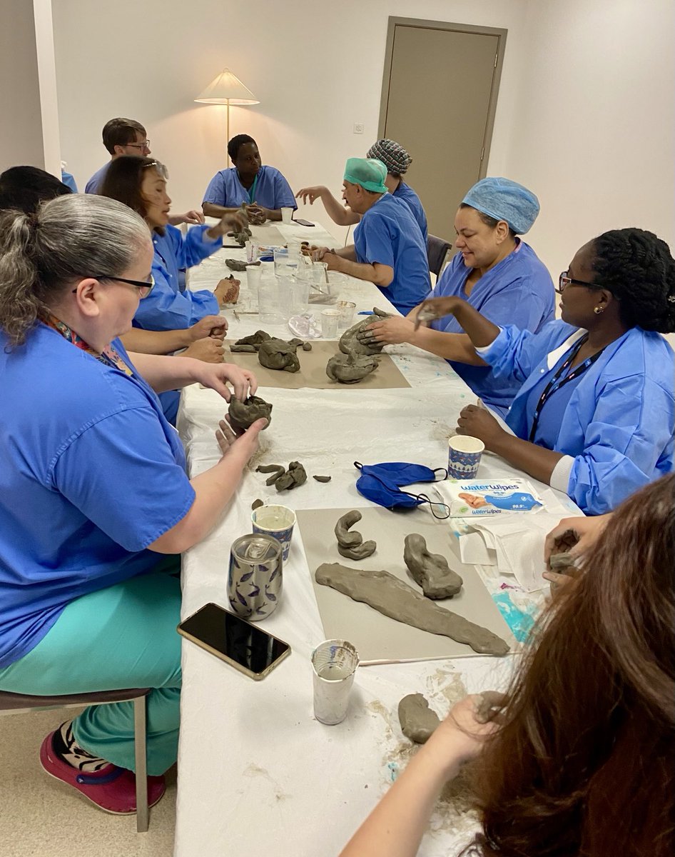 Full house - clay art therapy session this morning for these legends from ⁦@RoyalLondonHosp⁩ Theatres. Thank you Dr Tony Allnat for inviting me to contribute to your inspiring, grassroots Theatres Wellbeing Project ⁦@Barts_Charity⁩ ⁦⁦⁦@NHSBartsHealth⁩ 🎨🩺