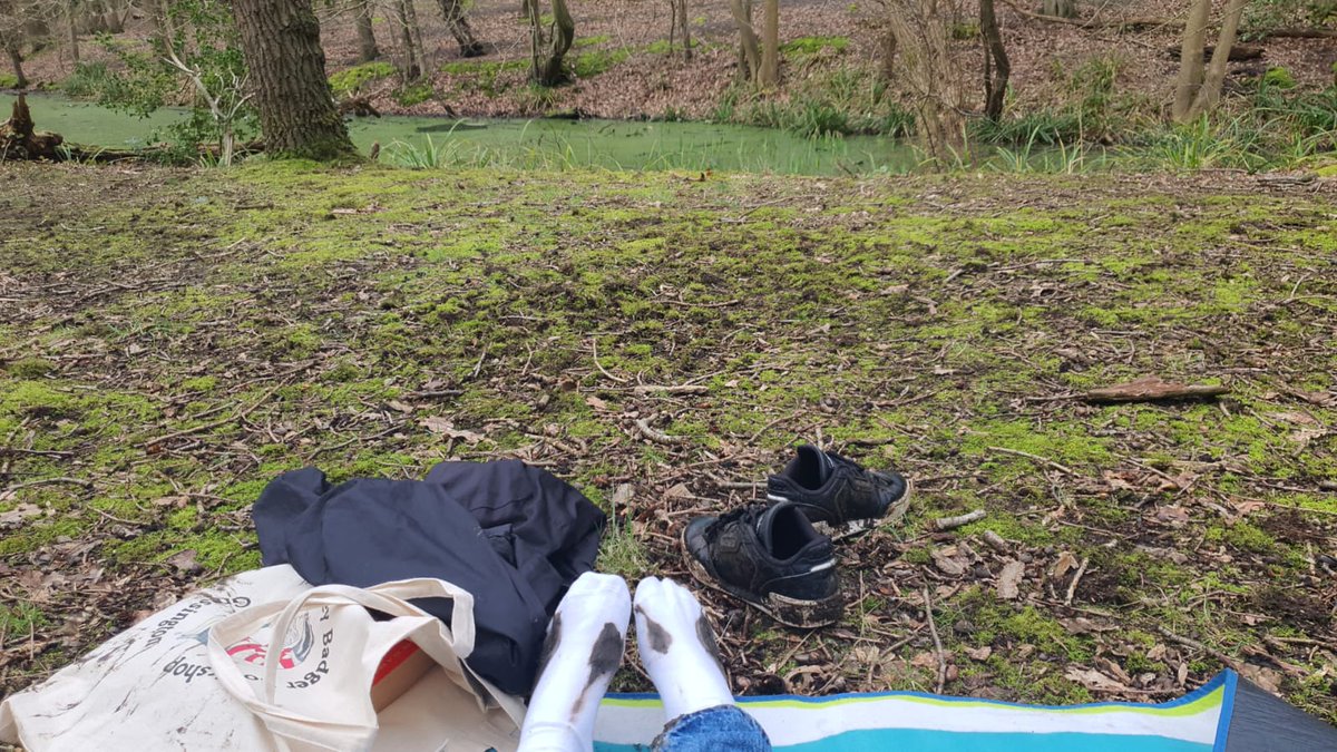 My teen has gone to the woods to read. In February. Complete with @StripeyBadgers tote bag and muddy socks. If this isn't romance, I don't know what is. #booksmatter