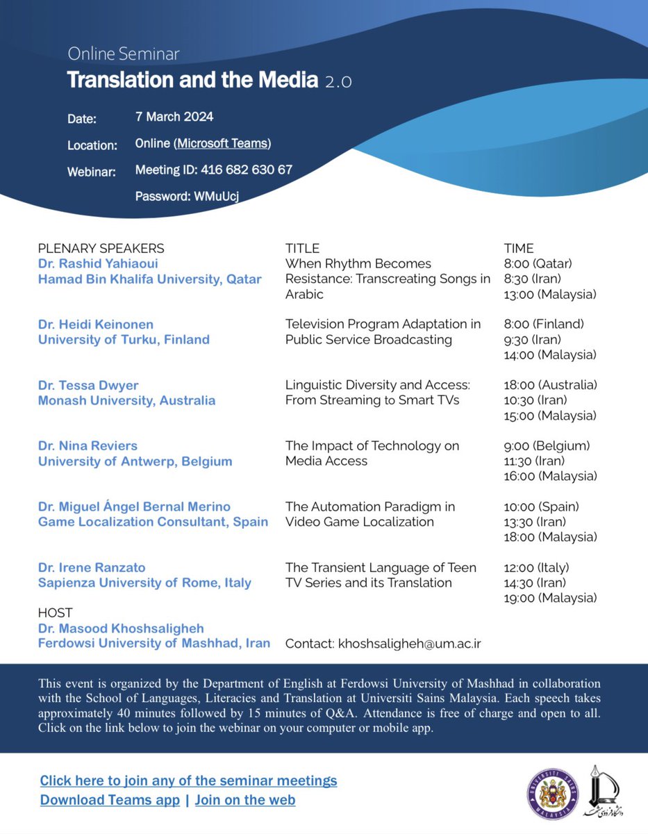 Online Seminar on Translation and the Media 2.0. It is a public event open to all. To join click lnkd.in/dmSubAdi