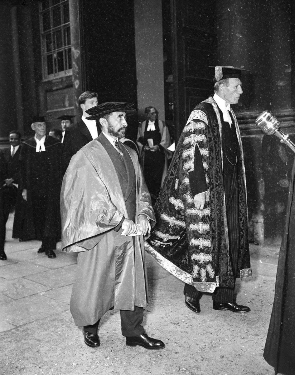 biniamhirut's tweet photo. Emperor Haile Selassie of Ethiopa  leaves the Sheldonian Theatre, Oxford, after the degree of Doctor of Civil Law had been conferred upon him by Oxford University at a Convocation. He is accompanied by the Chancellor 19 0ct 1954 https://t.co/LuUx0FffxV