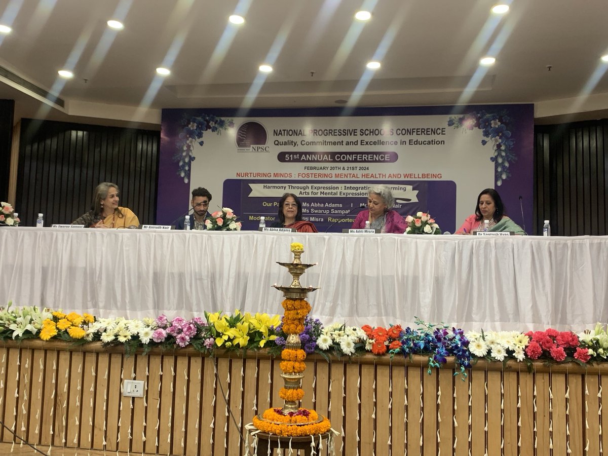 Abha Adams and Swarup Sampat at the National progressive schools Conference speaking through harmony and expression . Action Reflection and transformation (ART)