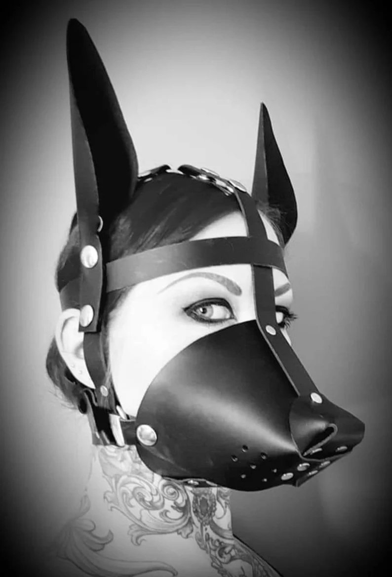 BDSM Leather Puppy Play Mask, upgradeable