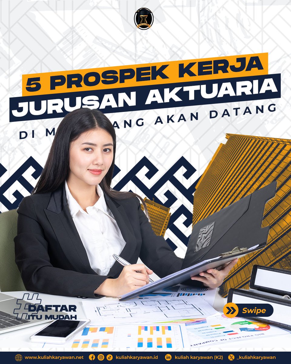 _kuliahkaryawan's tweet photo. Prospek Kerja Jurusan S1 Aktuaria di Masa yang Akan Datang
1. Analis Finansial
2. Konsultan Keuangan
3. Aktuaris Pricing
4. Aktuaris Valuasi
5. Aktuaris Asuransi
.
Info Pendaftaran Online : https://t.co/RCz4l3GX45

#kuliah #kuliahkaryawan https://t.co/jdqiGVHl7C