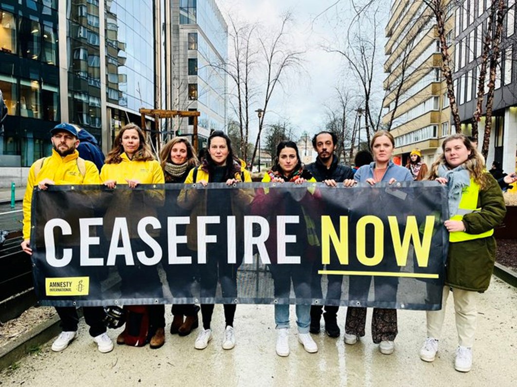 Yesterday in #Brussels, @amnestyEU @amnestyvl @amnestybe joined called to EU leaders to ensure: 🕊️#CeasefireNOW ✊ arms embargo 🪙 funding for UNRWA 🔍 support ICC investigation 🌍 action to dismantle the apartheid system 🚫 ban on trade with Israeli settlements