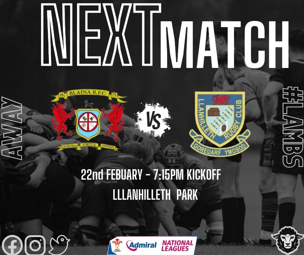 Blaina RFC ๐ดโซโช (@lambsrfc) on Twitter photo ๐๐๐๐ ๐๐ผ๐๐พ๐ | The lambs are back to League rugby this week as we face Llanhilleth RFC this Thursday under the lights.
๐๐๐ญ๐ - 22nd Feburary
๐๐ข๐๐ค๐จ๐๐ - 7:15pm
๐๐๐ง๐ฎ๐ - Llanhilleth Park
We are Looking forward to seeing you all there.
#Lambs #LeagueRugby ๐๐๐๐ ๐๐ผ๐๐พ๐ | The lambs are back to League rugby this week as we face Llanhilleth RFC this Thursday under the lights.
๐๐๐ญ๐ - 22nd Feburary
๐๐ข๐๐ค๐จ๐๐ - 7:15pm
๐๐๐ง๐ฎ๐ - Llanhilleth Park
We are Looking forward to seeing you all there.
#Lambs #LeagueRugby