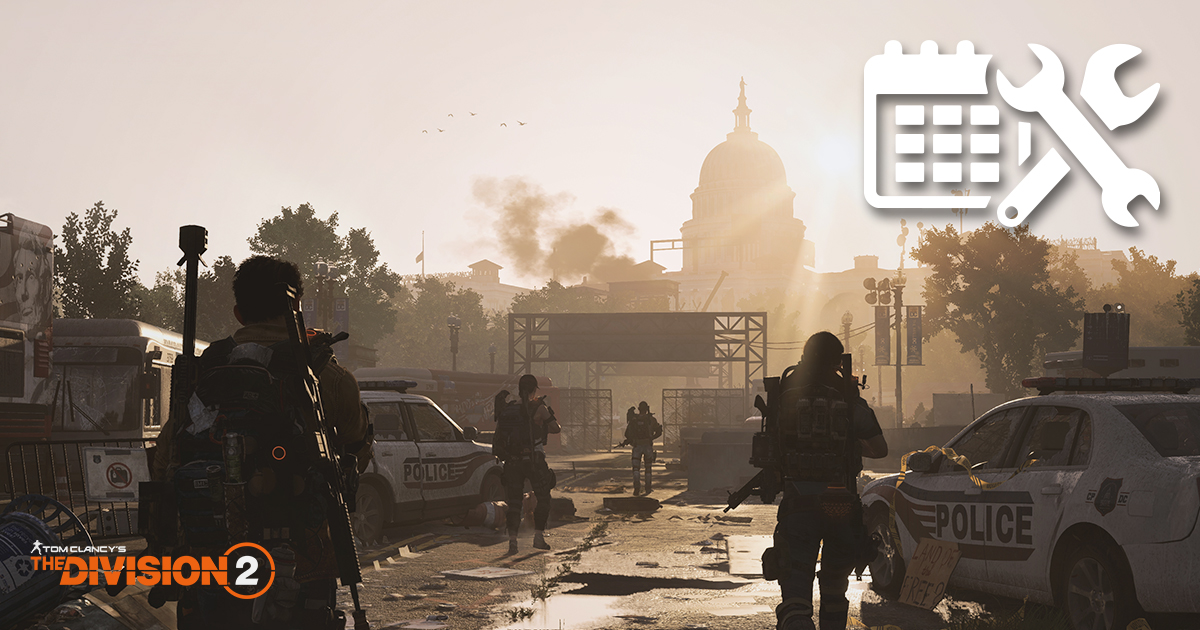 Agents,

🛠 Une maintenance aura lieu sur #TheDivision2 aujourd'hui à partir de 9h30.

🕑 Durée prévue : 3h.

🎮 Plateformes : PC, PlayStation &amp; XBOX.