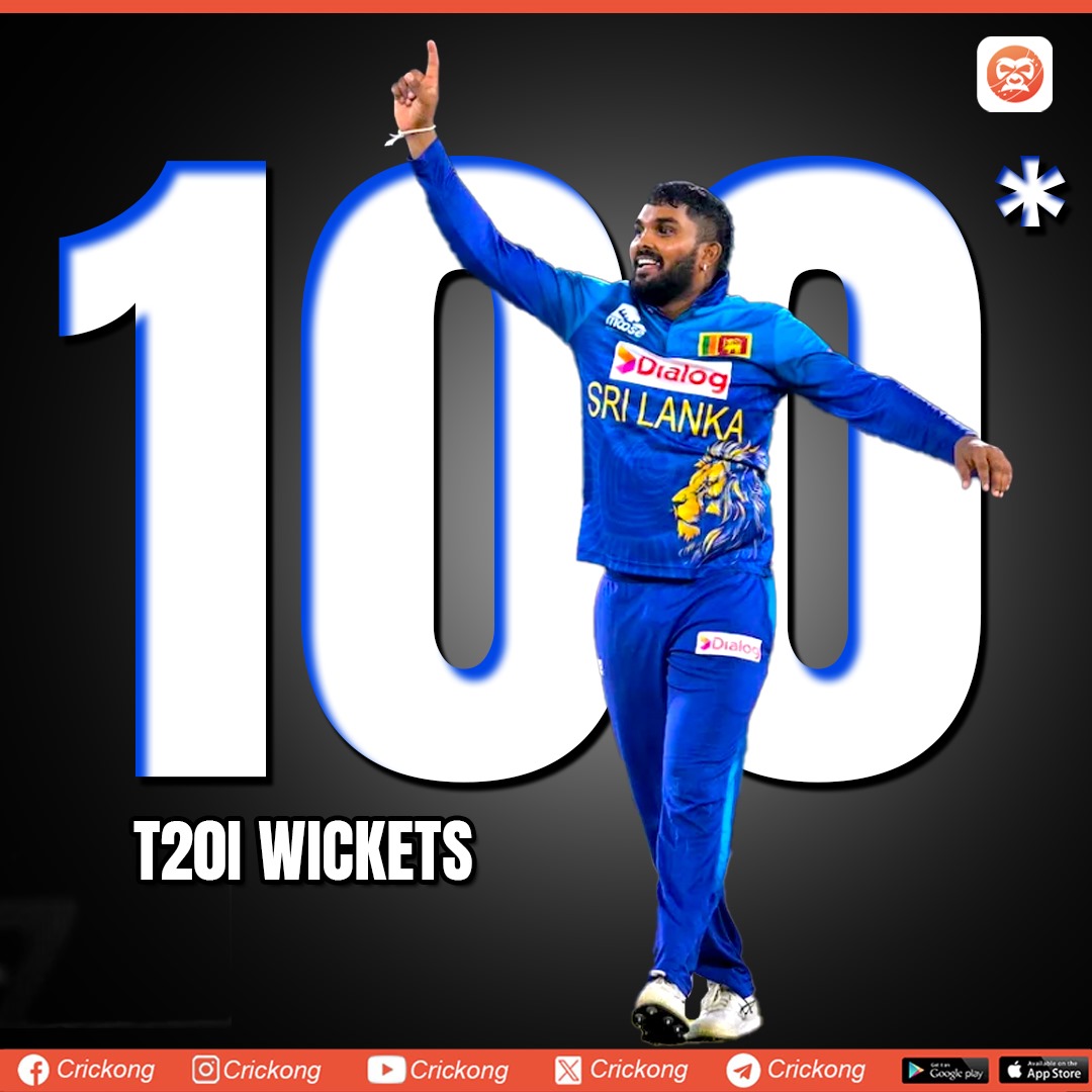 CricKong's tweet photo. Wanindu Hasaranga became the second Sri Lankan bowler to reach 100 T20I wickets.

Can you guess the first Sri Lankan to do so?

#WaninduHasaranga #T20Is #SLvsAFG #SriLanka #cricketworld https://t.co/22oH23QI9D