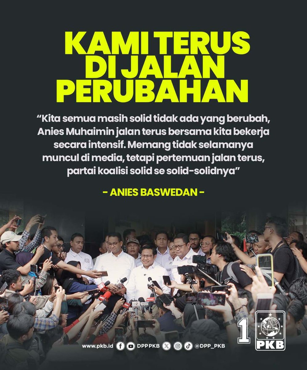“Kami masih terus di jalan perubahan” 

Mas Anies dan Gus Imin menyatakan semua partai koalisi tetap solid berada di jalur perubahan, dan masih fokus mengawal suara AMIN di berbagai titik. 

#AMINAjaDulu
#AniesMuhaimin