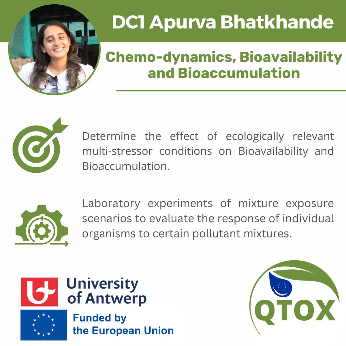 QTOX8's tweet image. 👩🔬 Today, we invite you to meet Apurva Bhatkhande, our team member responsible for the project "Chemo-dynamics, #Bioavailability, and #Bioaccumulation", executed at @ECOSPHERE_UA - @UAntwerpen. Join us on this journey and discover more: bit.ly/48iHmJG
#MSCA #H2021