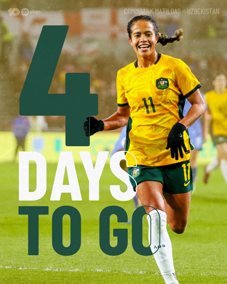 Only 4 DAYS left until the Matildas light up the field in their Olympic Qualifier! ⚽🔥 @TheMatildas v Uzbekistan LIVE 7.00pm AEDT Saturday on 10 and @ParamountPlusAU.