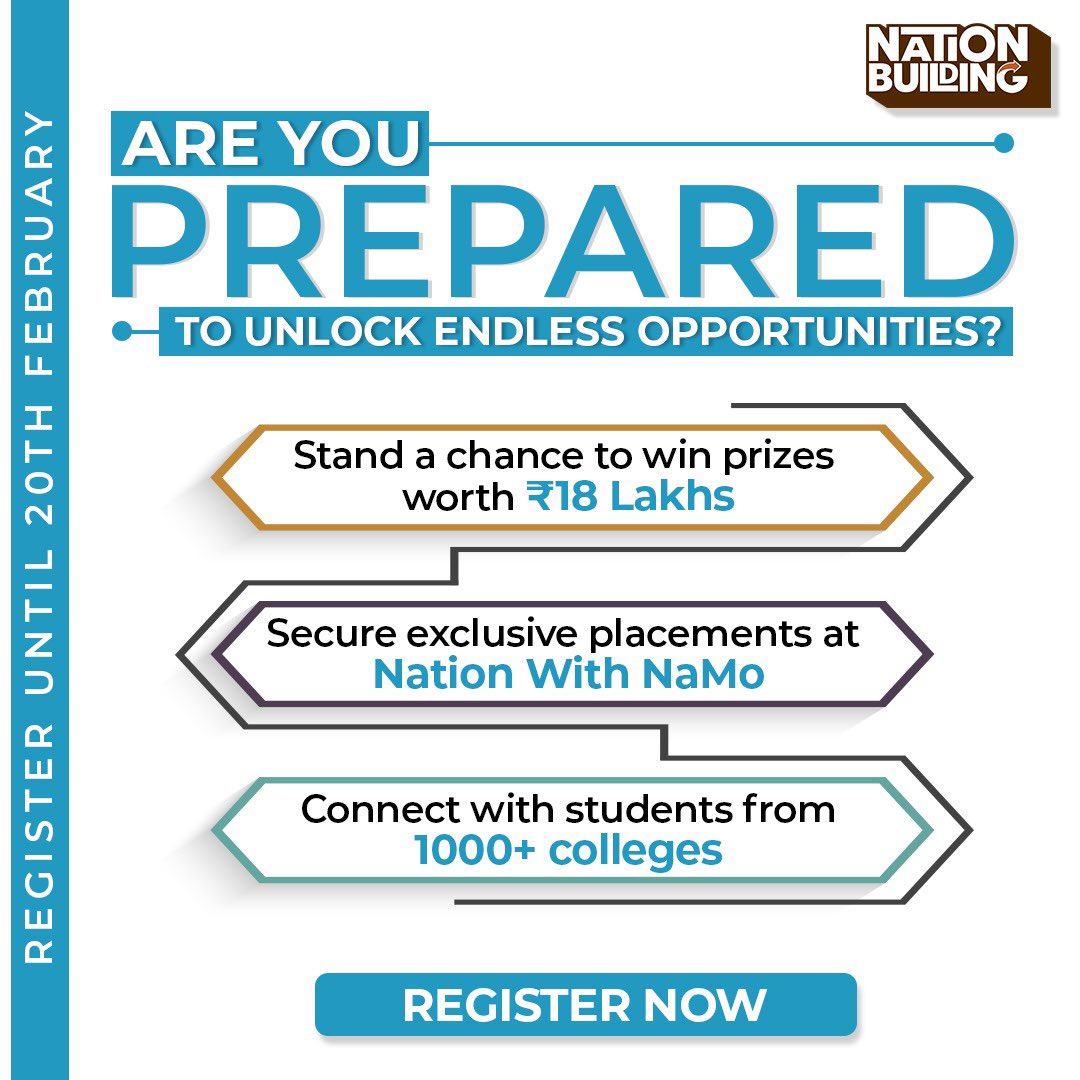 Build__Nation's tweet photo. Brace yourselves to join the sprint to register for NationBuilding - India's largest case study competition for college students!
Register now at https://t.co/CB6QfNTaMK
#NationBuilding #CaseStudyCompetition https://t.co/sGahPUGQ3M