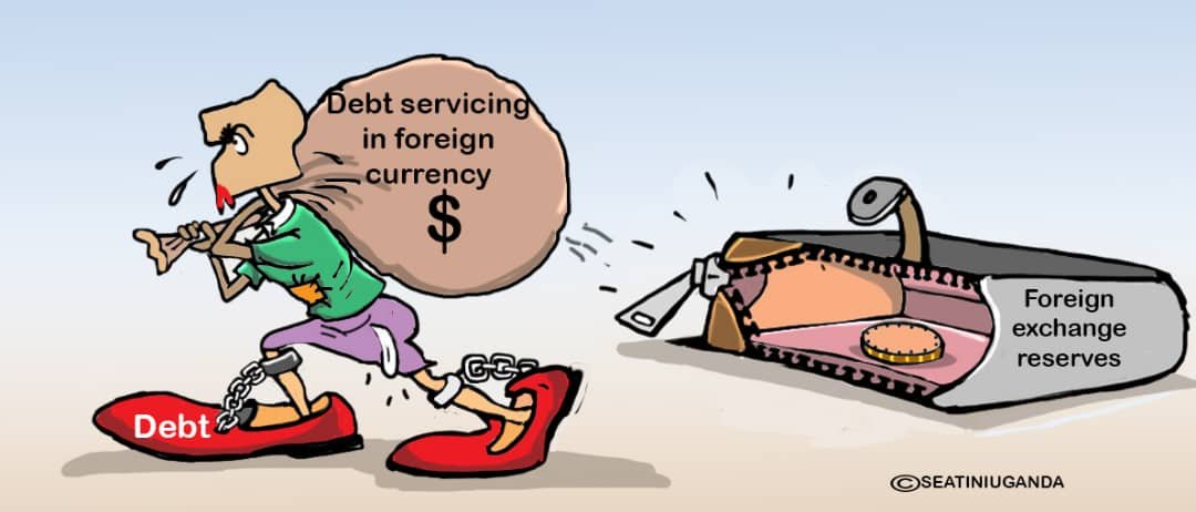 #CartoonOftheWeek
Due to the Ugandan shilling's volatility against foreign currencies, there's a risk that Uganda may exhaust its foreign currency reserves to fulfil debt obligations.   What strategies should Uganda consider to mitigate this risk and ensure financial stability?