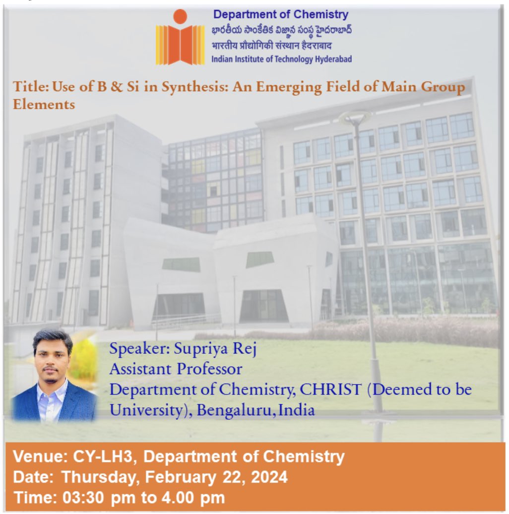 Looking forward to visiting the alma mater <a href="/IITHyderabad/">IIT Hyderabad</a> for an invited talk in Dept. of Chemistry on 22nd February.