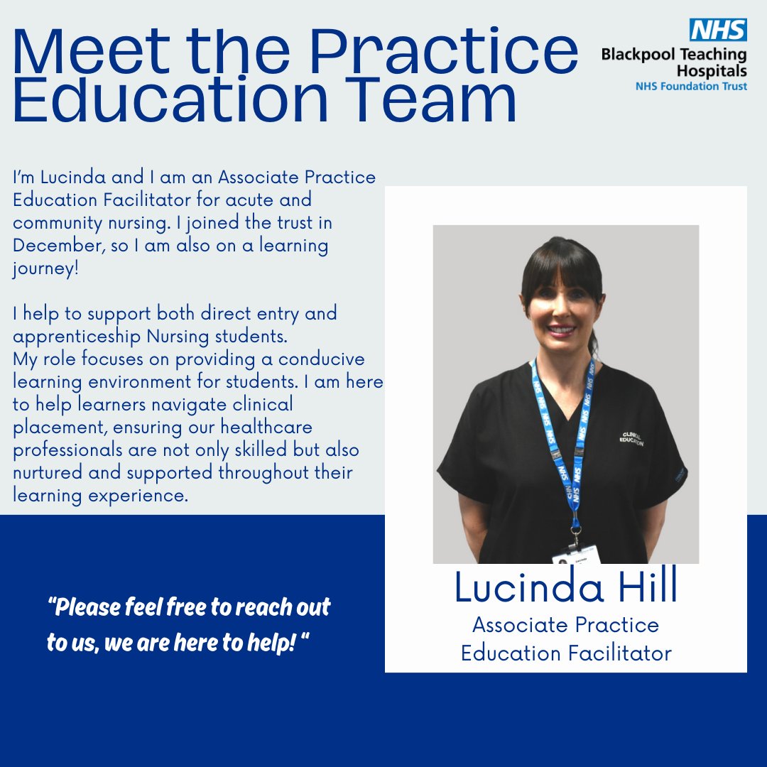 As part of the support system for direct entry and apprenticeship Nursing Students Lucinda is passionate that learners are aware that they can reach out to the Practice Education team if you require any support while on your clinical placement with us. 
#FabFeb #PracticeEducation