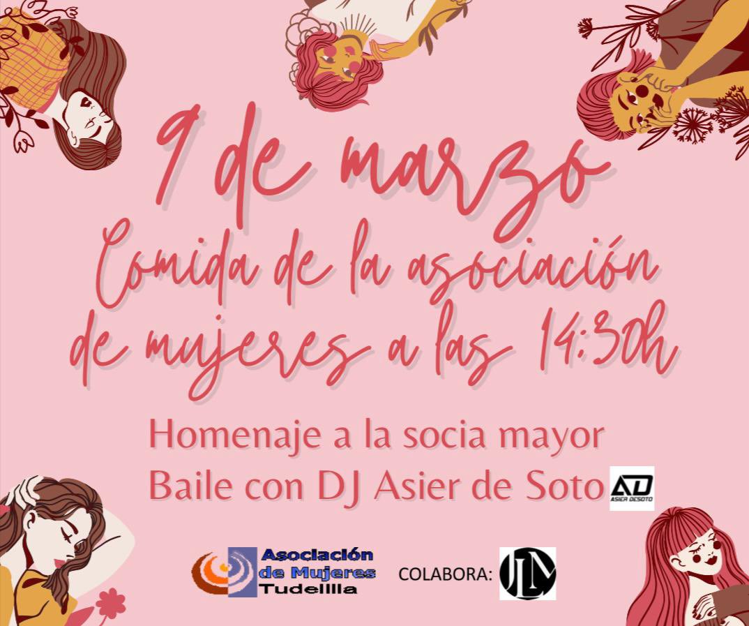 💙💛El 9 de Marzo, Sábado, celebramos el DÍA DE LA MUJER en TUDELILLA‼️👸👉La ASOCIACION DE MUJERES DE TUDELILLA organiza la tradicional comida para en la que realizará el HOMENAJE A LA SOCIA DE MAYOR EDAD y para acabar DJ Asier de Soto.🚺
#MujerRural
#AsocMujeresdeTudelilla