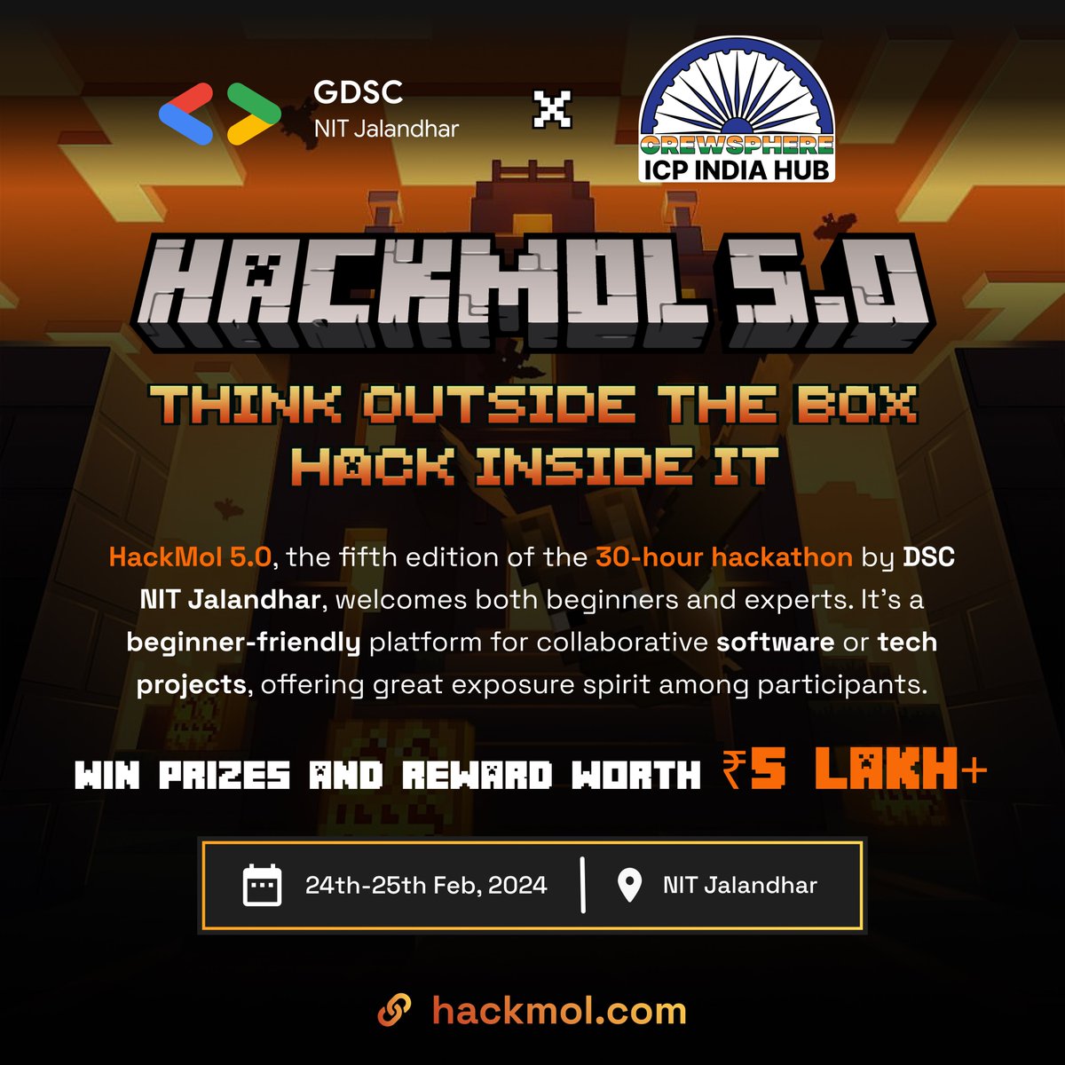 GDSCNitj's tweet photo. From idea to innovation in just 3 days! 🚀 HackMol 5.0 brought together brilliant minds, creative solutions, and endless possibilities. Here's to the power of collaboration and creativity! #HackMol5 #Innovation
@ICPHUB_India https://t.co/bsn8GwXLJN