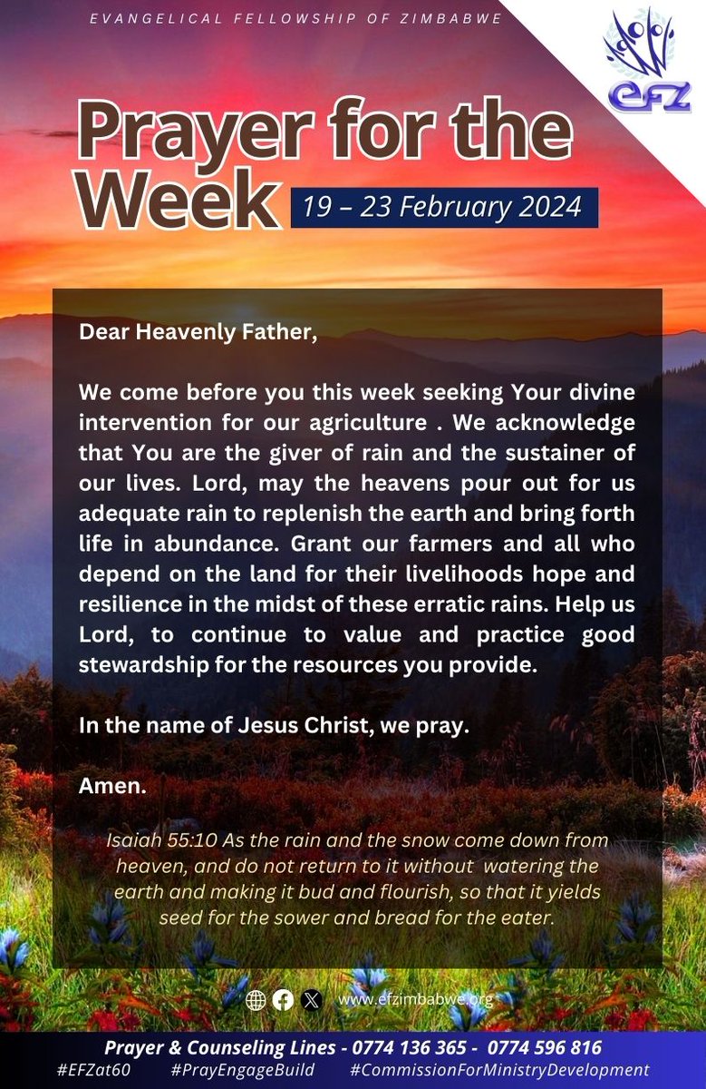 Prayer for the week: 19 - 23 February 2024. #PrayEngageBuild #CommissionForMinistryDevelopment