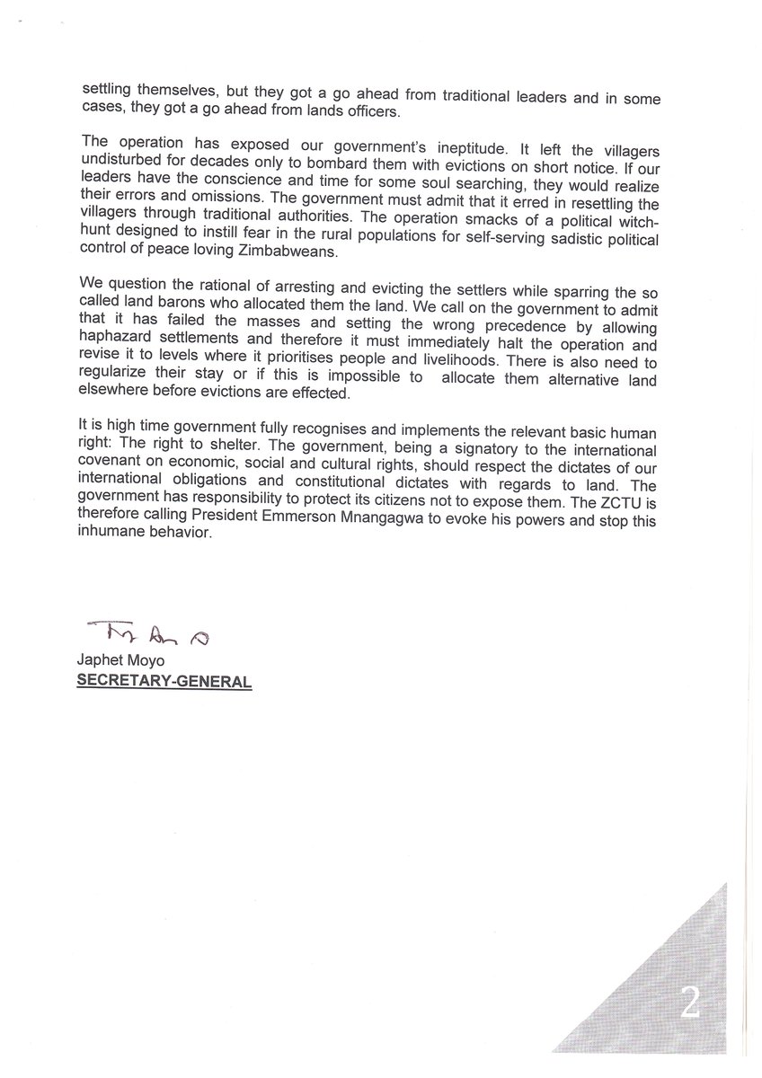 We are disturbed by the resurgence of demolition of shelter & destruction of livelihoods in a government blitz operation “No To Land Barons” . @FMuchae @japhet_moyo @ituc @_cosatu @InfoMinZW @amnesty @SATUCC @iloharare