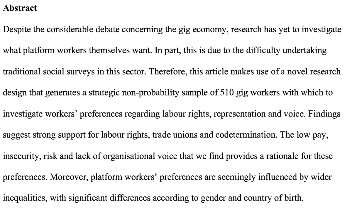 Great start to the morning finding my @GigRights article with @ncmartindale and @BrendanBurchell ''What do platform workers in the UK gig economy want?' has been accepted by @BJIR_Editor. Watch this space...