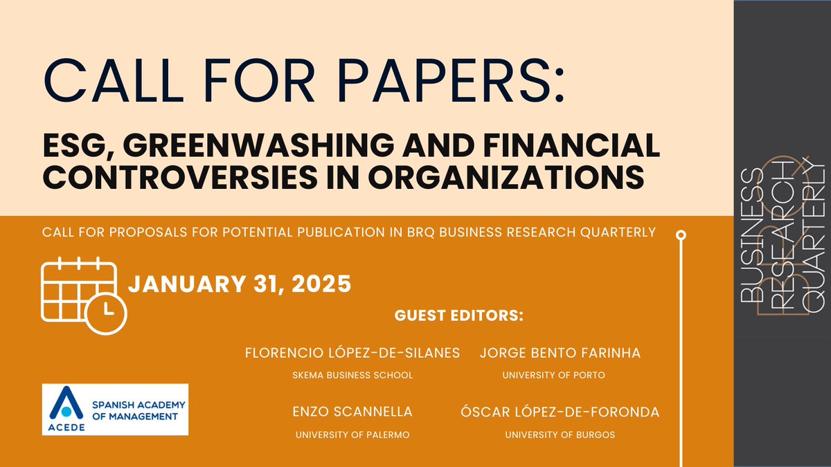 🚀💥CALL FOR PAPERS:

"ESG, GREENWASHING AND FINANCIAL CONTROVERSIES IN ORGANIZATIONS"

🔎Submission deadline: Jan. 31, 2025

journals.sagepub.com/pb-assets/cmsc…