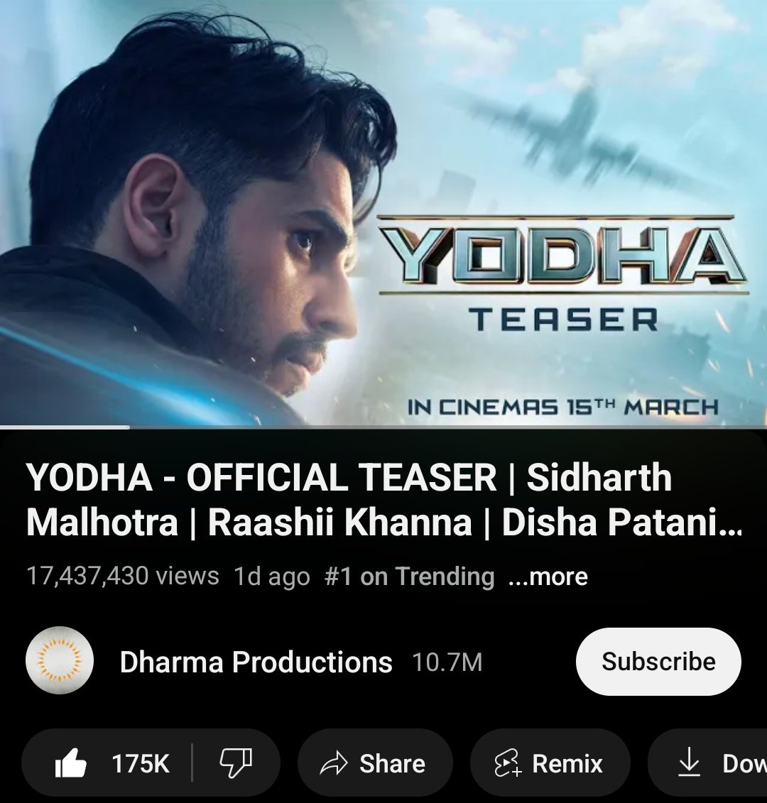 We are Trending at no.1 💪🔥

Power of #SidharthMalhotra 👑

#YodhaTeaser Hype is up to mark 👌
Hoping for 20cr + Opening 💹💲

#DishaPatani #RaashiiKhanna 💖