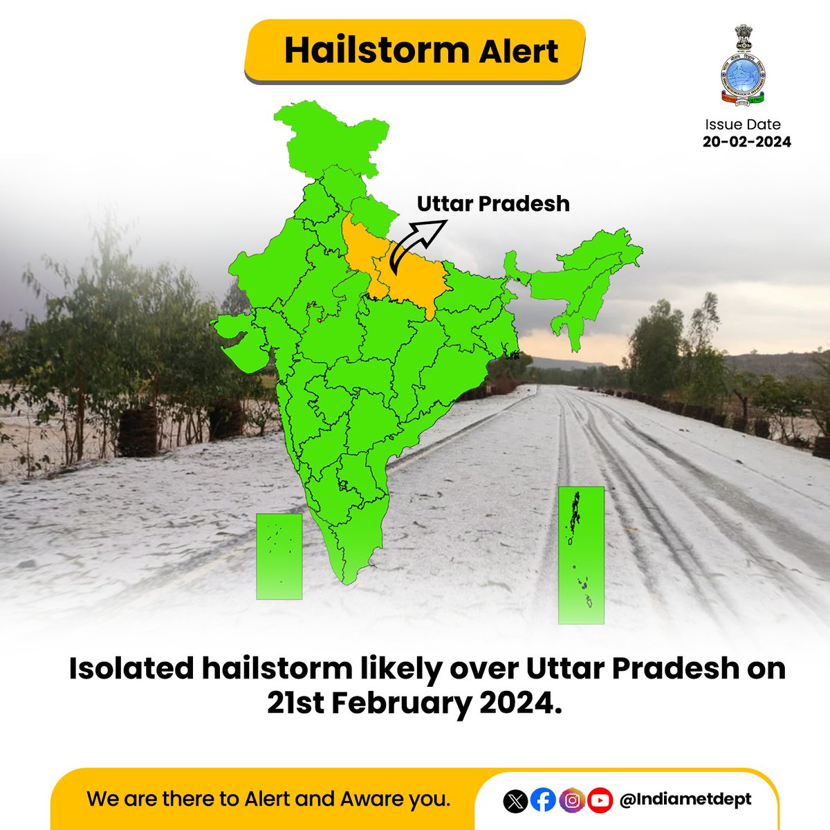 Isolated hailstorm likely over Uttar Pradesh on 21st February 2024.

#UPWeather #hailstormAlert

@AAI_Official @dgcaindia @railminindia
@nhai_official @UP_SDMA @moesgoi
@DDNewslive @ndmaindia @airnewsalerts @CentreLucknow @CMOfficeUP @myogiadityanath